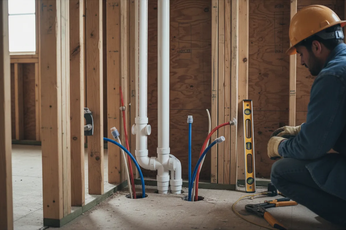 Drain and supply rough-in during Leak Detection in Cushing